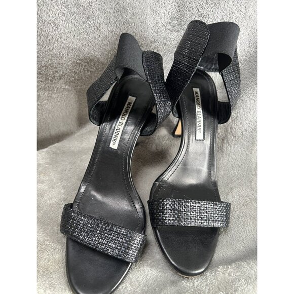MANOLO BLAHNIK Women’s 37 US 6.5 Black Open Toe Sandals High Heels Shoes SITC - Picture 4 of 8